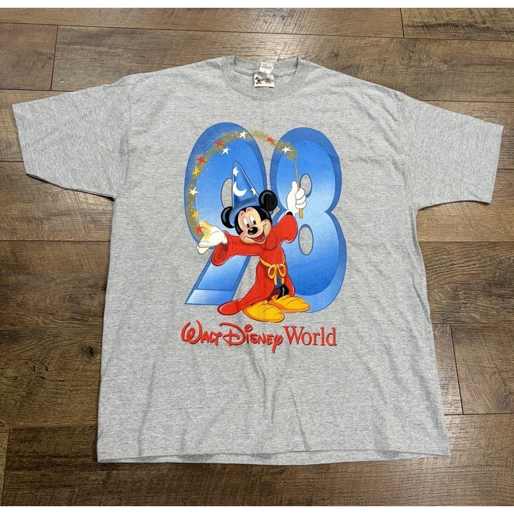 NWT Vintage 1998 Walt Disney World Wizard Mickey Mouse T-Shirt Grey Large 90s